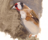 Goldfinch on feeder painting by Esther Tyson